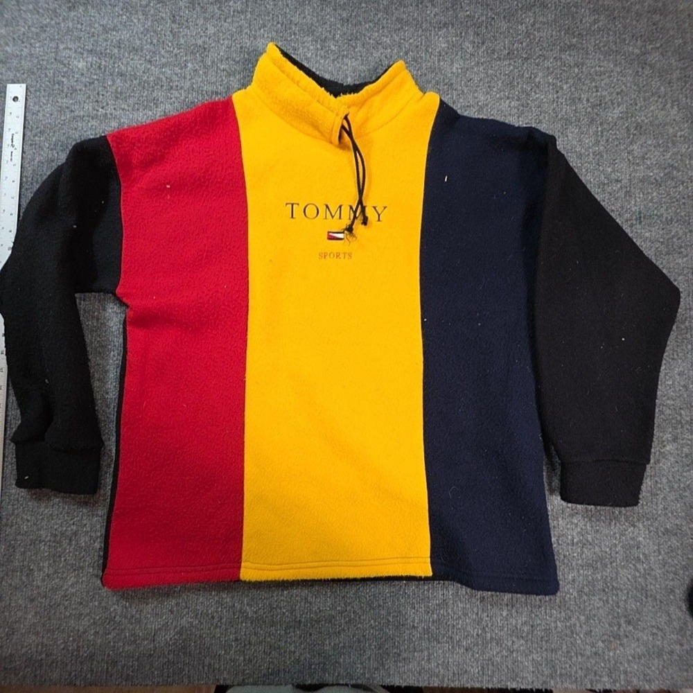 Tommy Hilfiger Sweatshirt Mens Medium Multicolor Fleece Mock Neck Pullover